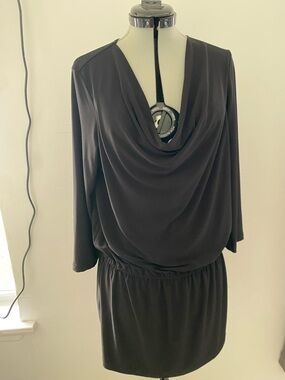 Classic Black Draped Cowl Neck Women's Dress